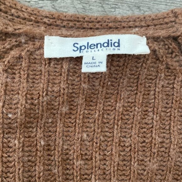 Splendid Adele Wrap Tie Knit Sweater Large Brown Ribbed Surplice VNeck Cashblend - Picture 3 of 9
